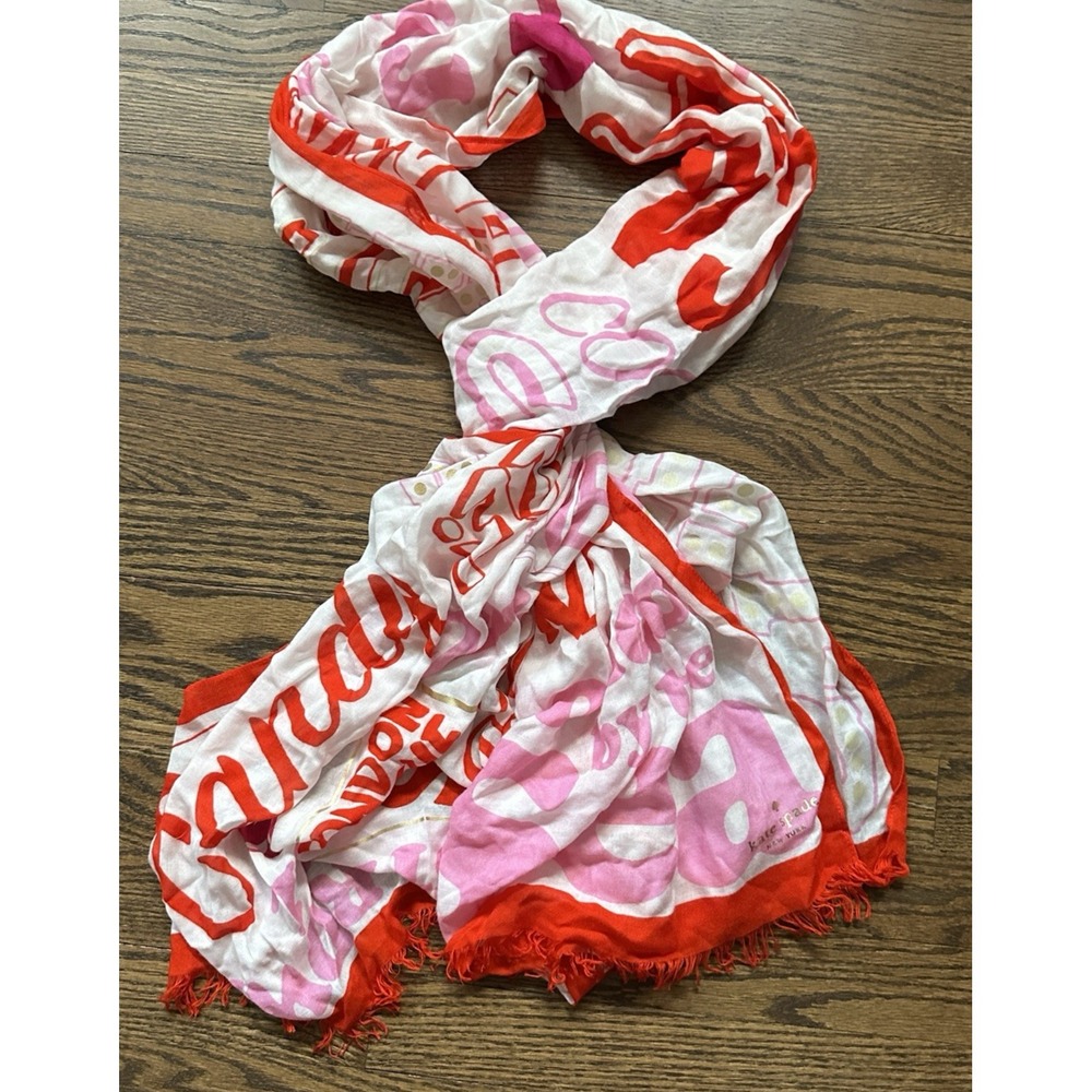 Kate Spade New York Brighton Beach Phrases Scarf Multicolor Viscose 30x80 Fringe